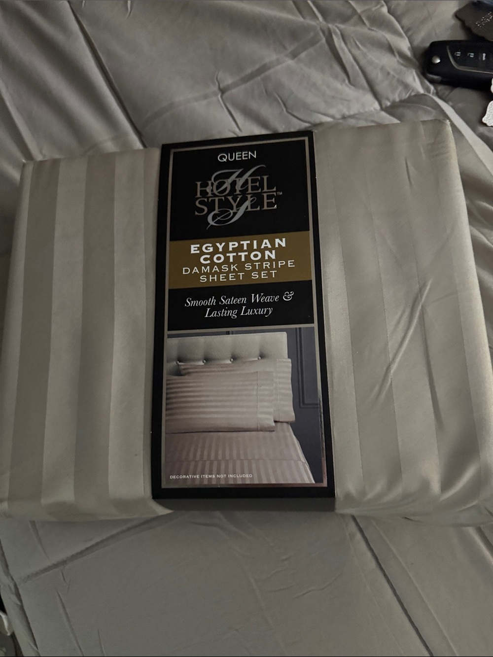 Egyptian Cotton Damask Stripe Sheet Set - Queen, Taupe